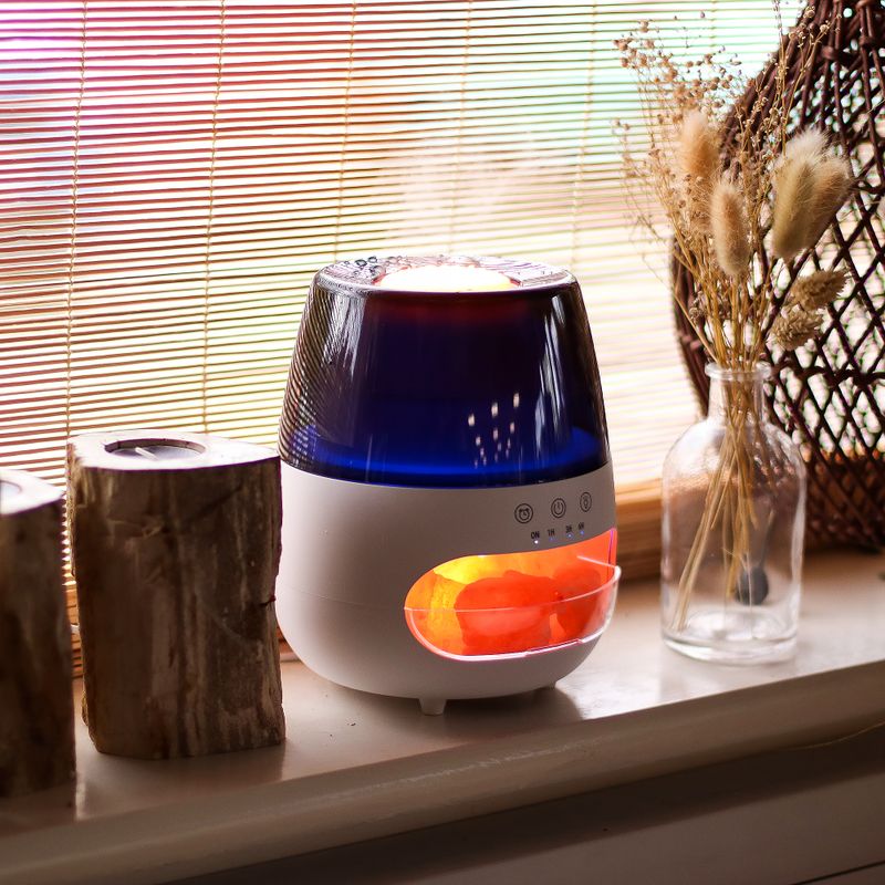 Diffusore di Aromi con Effetto Fiamma e Sale – Bianco USB – Cambio Colore e Timer