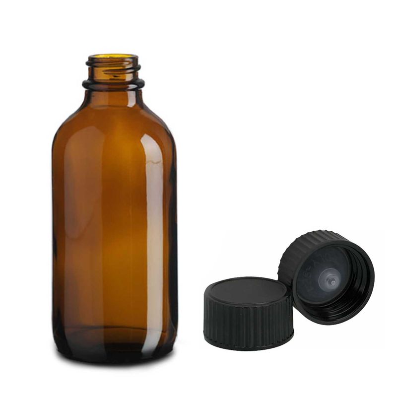 Bottiglie Boston in Vetro Ambrato 230ml Con Tappi Plastica Nera