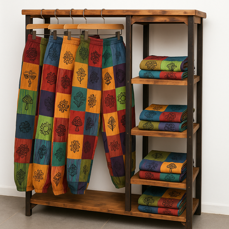 Set Iniziale di Pantaloni “Mushroom” con Stampe a Blocchi + Espositore per Abiti in Omaggio