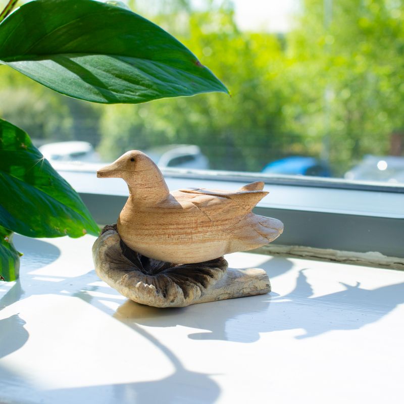 Scultura Artigianale in Legno Parasite - Anatra a Riposo