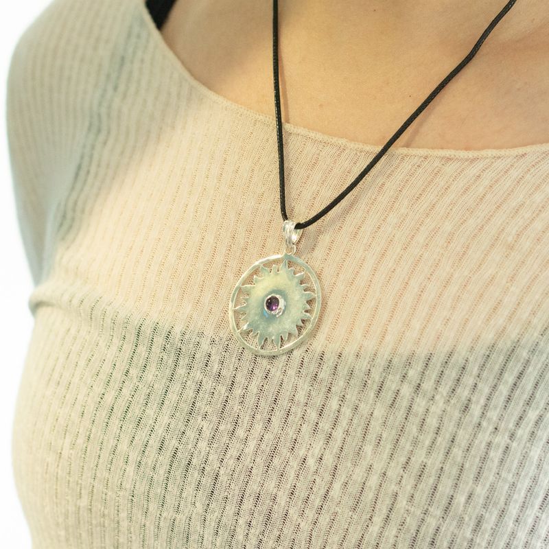Pendenti Devozionali Placcati in Argento - Sole con Ametista
