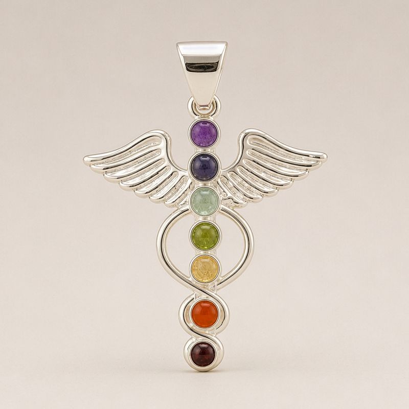 Pendenti Devozionali Placcati in Argento - Angelo Chakra