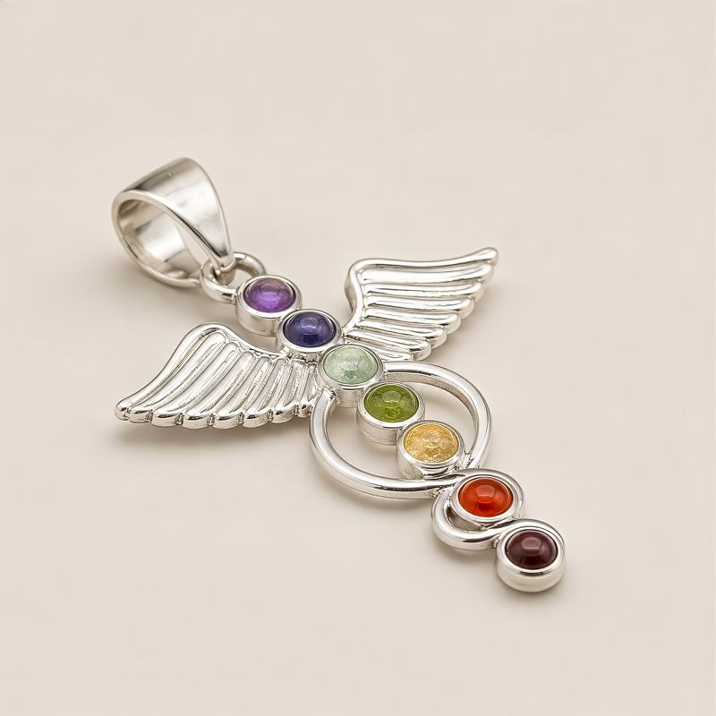 Pendenti Devozionali Placcati in Argento - Angelo Chakra