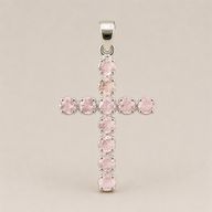 Pendenti Devozionali Placcati in Argento - Croce Quarzo Rosa