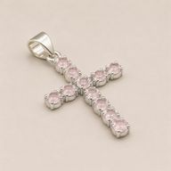 Pendenti Devozionali Placcati in Argento - Croce Quarzo Rosa