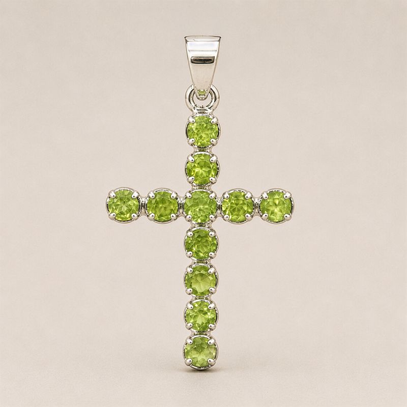 Pendenti Devozionali Placcati in Argento - Croce Peridoto