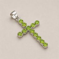 Pendenti Devozionali Placcati in Argento - Croce Peridoto