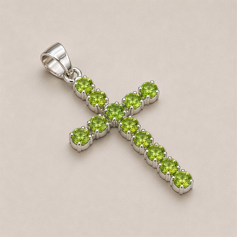 Pendenti Devozionali Placcati in Argento - Croce Peridoto