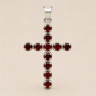 Pendenti Devozionali Placcati in Argento - Croce Granato