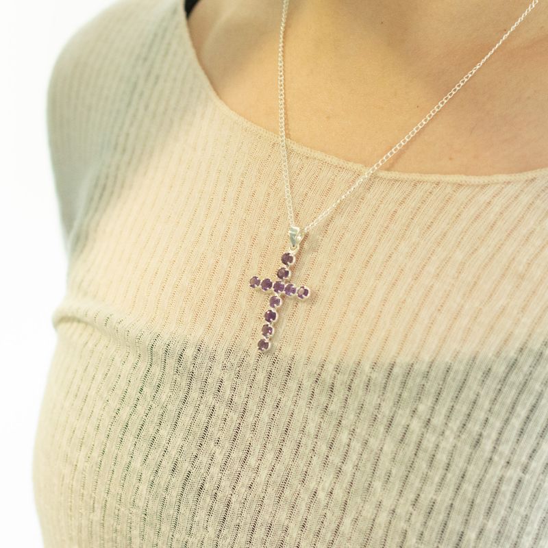 Pendenti Devozionali Placcati in Argento - Croce Ametista