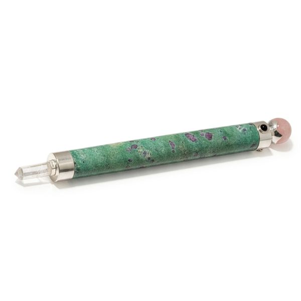 Bacchetta "Cuore Verdeggiante" 23cm - Rubino in Fuchsite e Quarzo Rosa