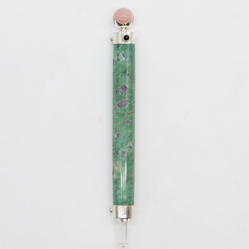 Bacchetta "Cuore Verdeggiante" 23cm - Rubino in Fuchsite e Quarzo Rosa