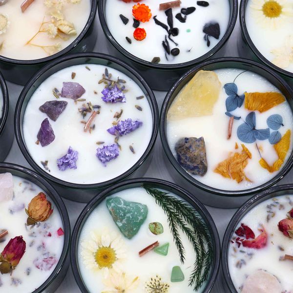 Candele Hop Hare con Fiori e Cristalli