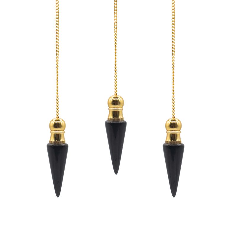 Pendolini della Scoperta della Verità - Agata Nera - Placcato Oro
