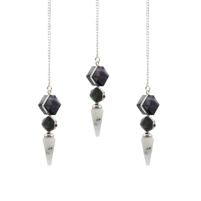 Pendolini "Portale Psichico" - Fluorite Multicolore, Labradorite e Pietra di Luna Arcobaleno
