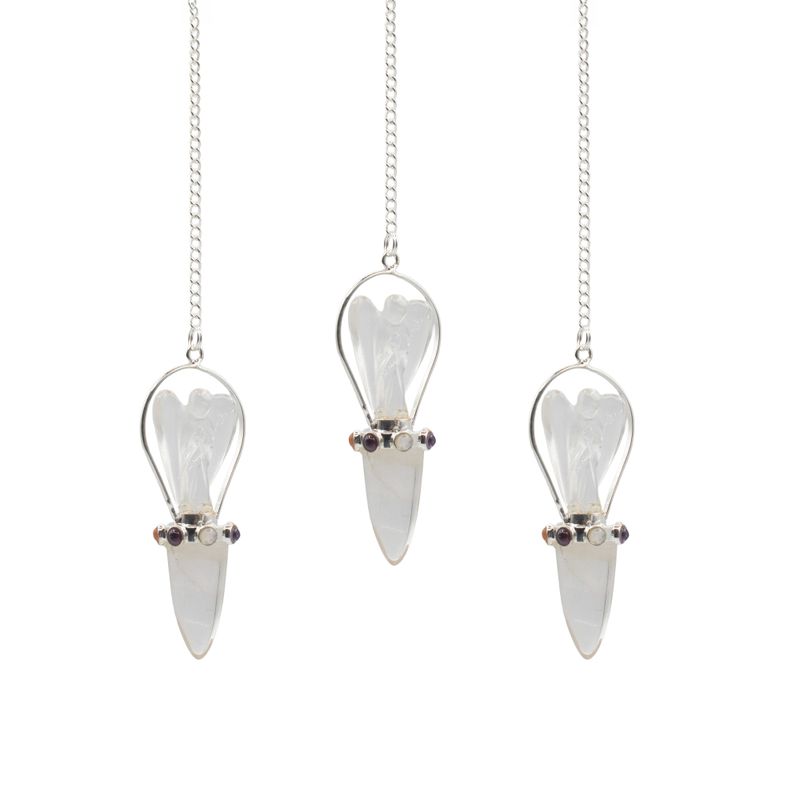 Pendolini "Guida Celeste" - Angelo con Fascia Chakra e Quarzo Ialino