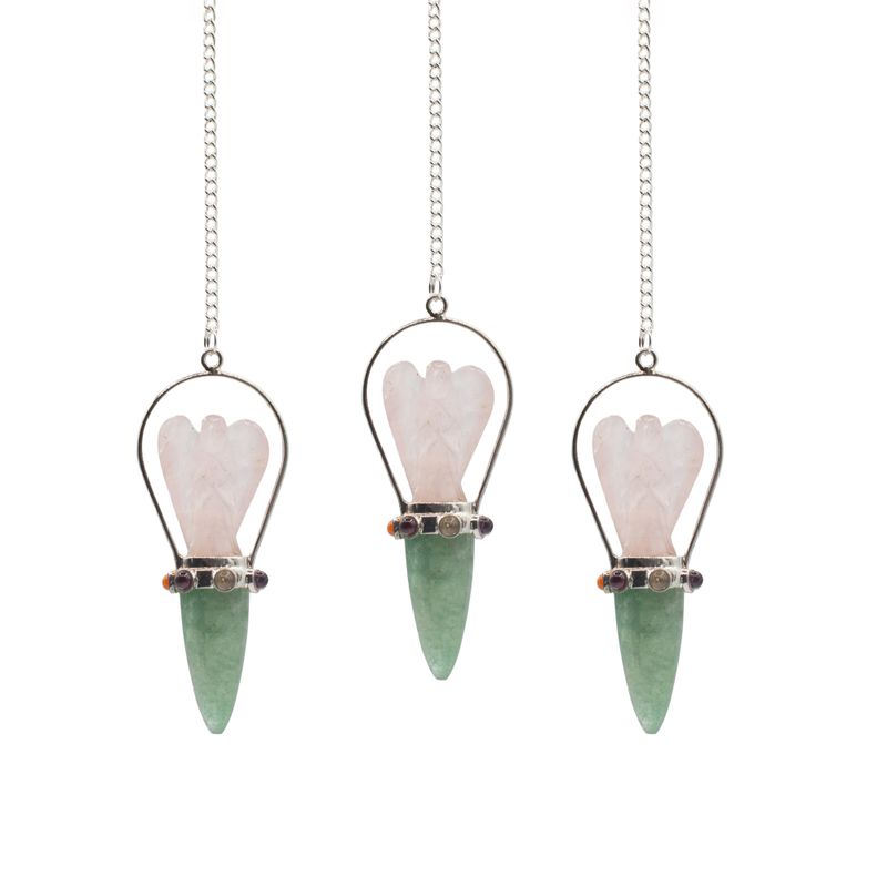 Pendolini "L’Oracolo del Cuore" - Angelo con Fascia Chakra - Quarzo Rosa e Avventurina Verde