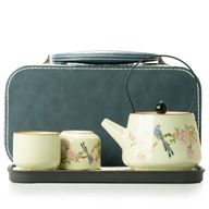 Set da viaggio di teiera e due tazze - Uccello Blu Dinastia Qing