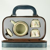 Set da viaggio di teiera e due tazze - Uccello Blu Dinastia Qing
