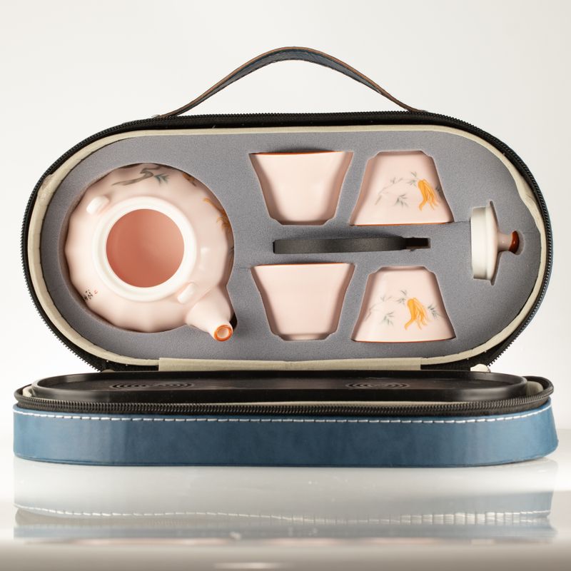 Set da tè da viaggio e quattro tazze - stile zucca vintage rosa