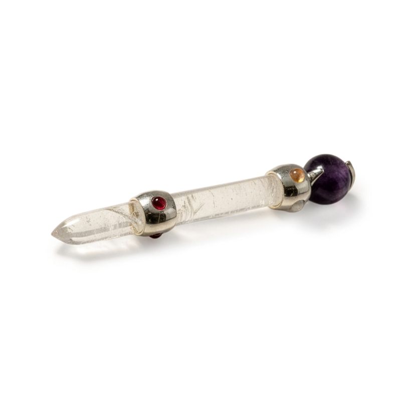 Bacchetta Prisma Celestiale - Sfera di cristallo mobile in ametista Stelo di quarzo - 12 cm