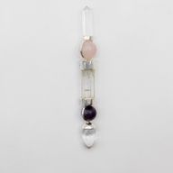 Bacchetta Axis of Grace - Sfere di ametista e quarzo rosa, stelo di quarzo - 12 cm