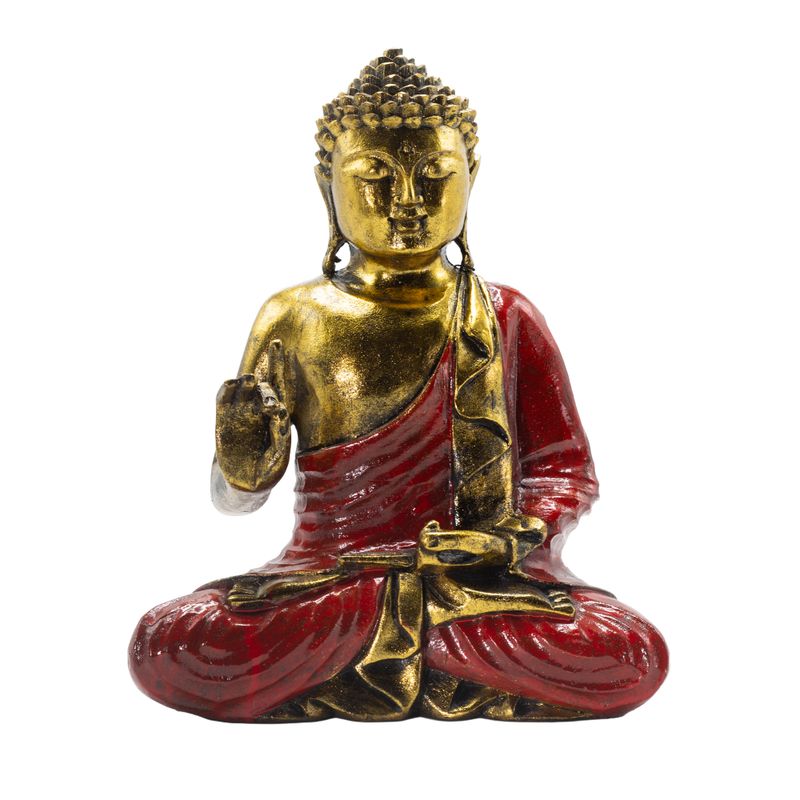Buddha Rosso e Dorato - Extra Grande 30 cm - Mudra Abhaya (Nessuna Paura)