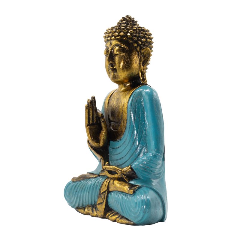Buddha turchese e dorato - Extra Grande 40 cm - Mudra Vitarka (Saggezza)