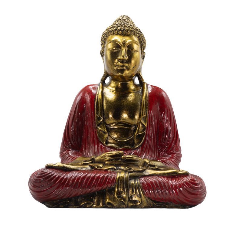 Buddha Rosso e Oro - Extragrande 40 cm - Duyana Mudra (Meditazione)