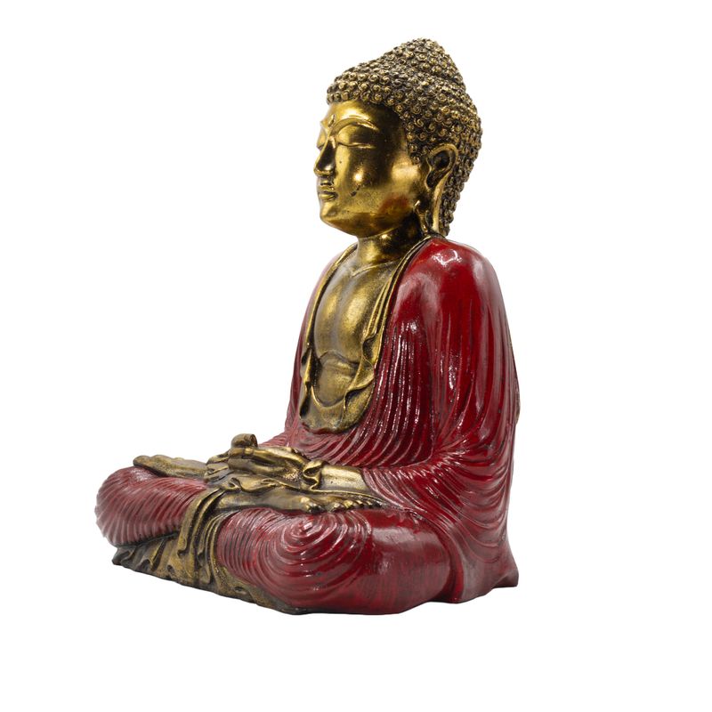 Buddha Rosso e Oro - Extragrande 40 cm - Duyana Mudra (Meditazione)