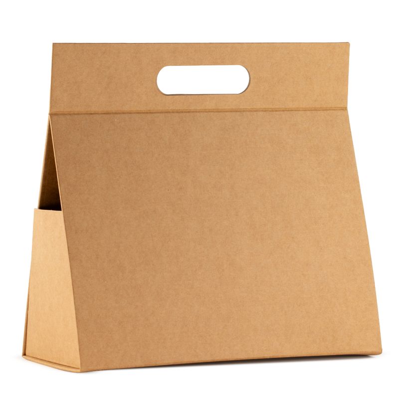 Scatola regalo pieghevole - Scatola con manico grande (28x12,5x26 cm) - Marrone Kraft