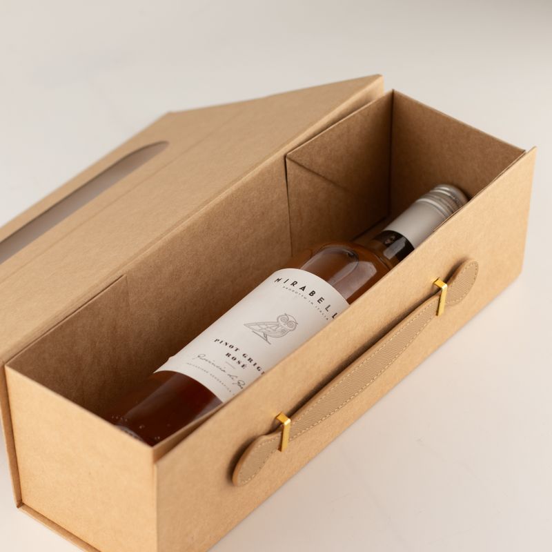 Scatola regalo smontabile - Forma di scatola per vino (33.5x10x10.5cm) - Marrone artigianale