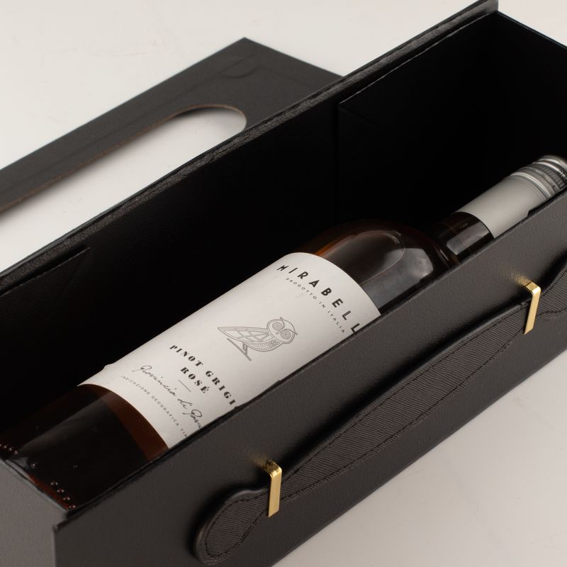 Scatola regalo pieghevole in formato piatto - Forma di scatola per vino (33,5x10x10,5 cm) - Nera