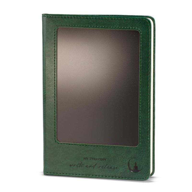 Quaderno delle intenzioni - Schermo LCD da pulire - Effetto pelle verde - Foglia di ottone - 80 fogli