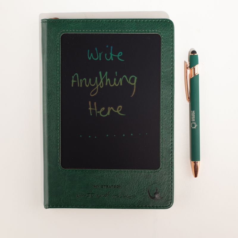 Quaderno delle intenzioni - Schermo LCD da pulire - Effetto pelle verde - Foglia di ottone - 80 fogli