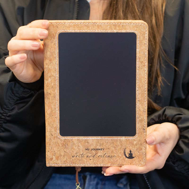 Quaderno delle intenzioni formato A5 - Schermo LCD da pulire - Effetto pelle di sughero - 80 fogli