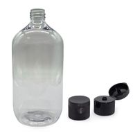Flacone Boston in plastica trasparente da 1000ml con tappo flip-top da 28mm