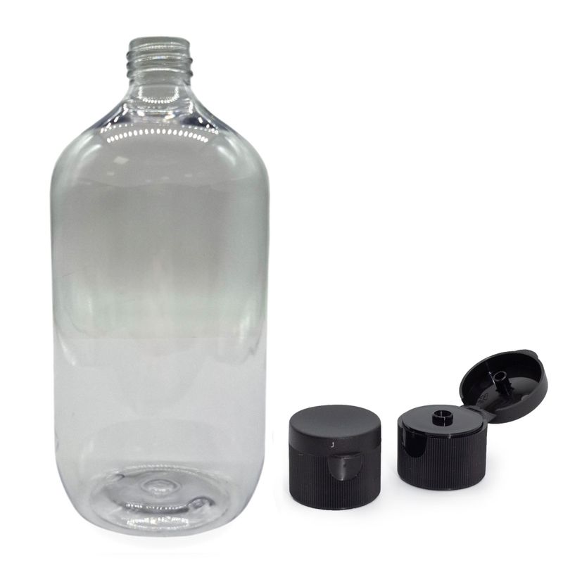 Flacone Boston in plastica trasparente da 1000ml con tappo flip-top da 28mm