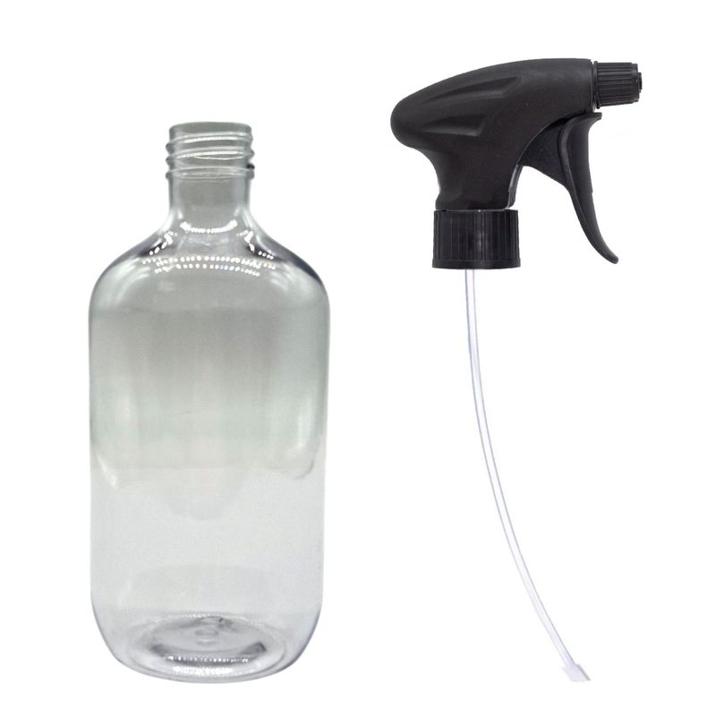 Flacone Boston in plastica trasparente da 500ml con tappo spray 28mm