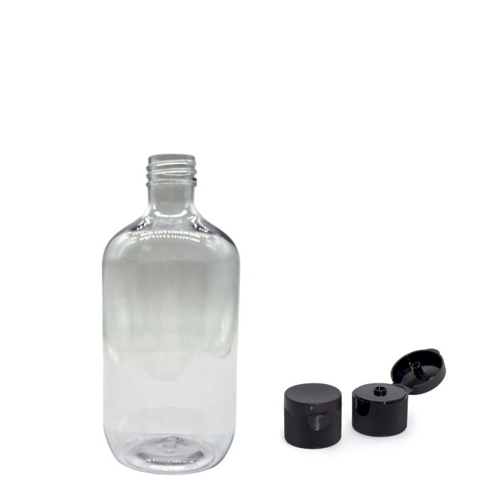 Flacone Boston in plastica trasparente da 250ml con tappo flip-top da 28mm