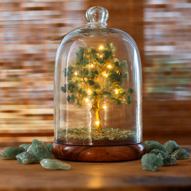 Giardino Zen con Cupola di Pietre Semipreziose - Aventurina Verde e Luci LED - 200 Pietre a Scaglia