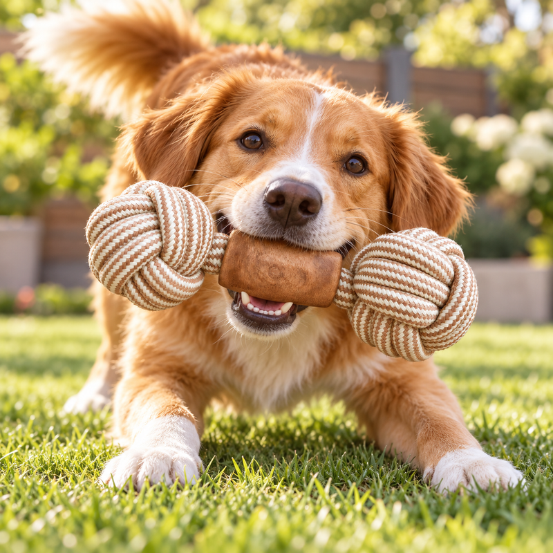 PAW Toys - Gioco da Masticare in Legno di Caffè - Corda Doppia