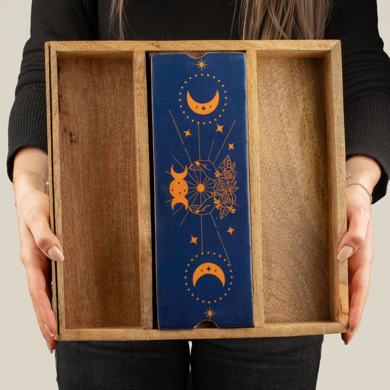 Vassoio per Tarocchi Fasi Lunari Blu con Porta Carte