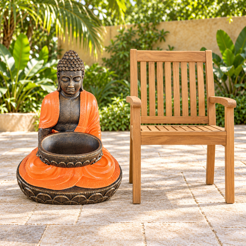 Grande Buddha Seduto in Terracotta e Pietra con Ciotola 80cm