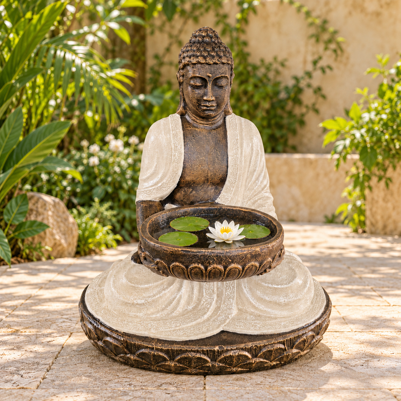 Buddha Seduto Grande in Sabbia e Pietra con Ciotola 80cm
