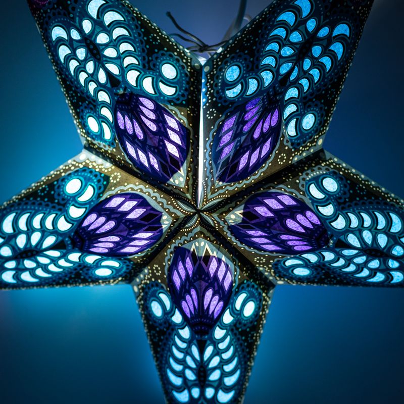 Lampada a Stella - Pavone Viola e Verde Ottanio a Cinque Punte - 60cm
