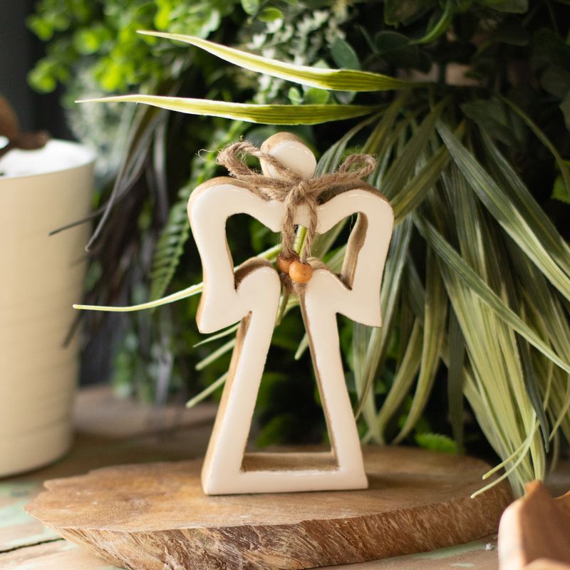 Piccolo Angelo Halo in Legno di Mango - Smalto Bianco