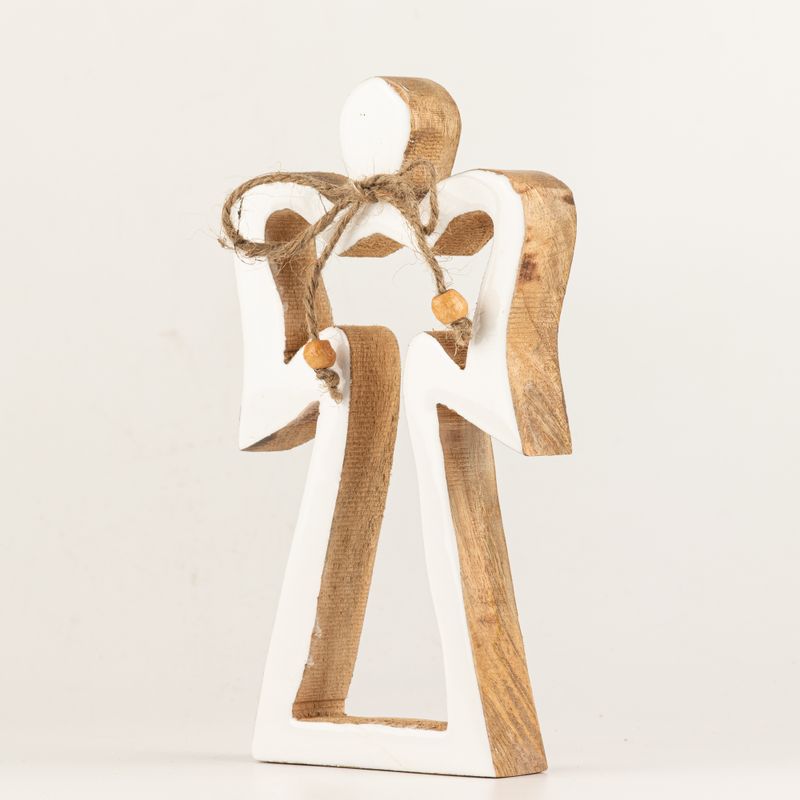 Angelo Halo in Legno di Mango Medio - Smalto Bianco