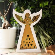 Angelo in Legno di Mango - Decapato con Decorazioni in Ferro Intagliato - 22cm