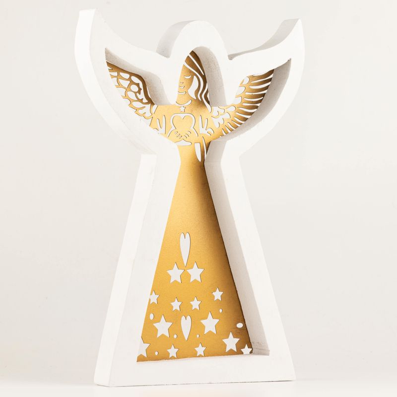 Angelo in Legno di Mango - Decapato con Decorazioni in Ferro Intagliato - 39cm